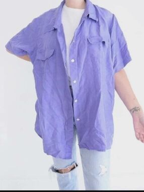 Ashley Stewart Lavender Short-Sleeve Button-Down Shirt